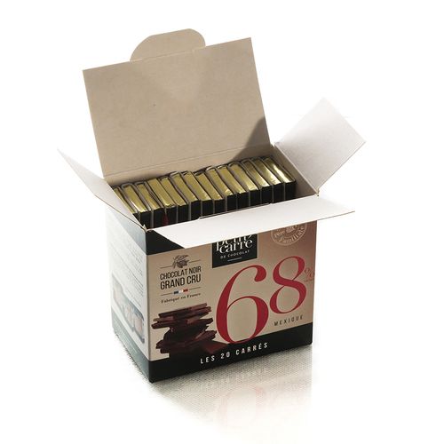 Chocolat noir 68 %, boîte de 20 carrés